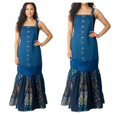 Blue Mandala Bohemian Denim Overall Dress