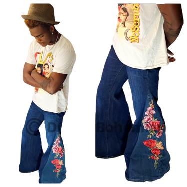 Embroidered Flared Denim Jeans