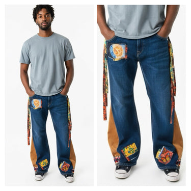 Patchwork Wide-Leg Unisex Jeans
